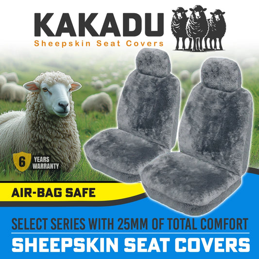KAKADU Select Front Sheepskin Seat Covers 5 Year Warranty 25mm AIR-BAG GREY