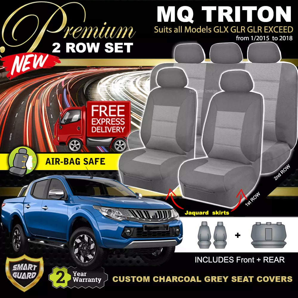 Premium Seat Covers 2 Rows Charcoal Grey For Mitsubishi Triton MQ MR GLX GLS GLX+ 2015-2023