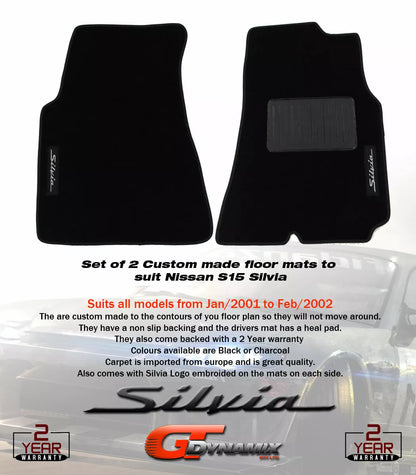 Custom Made Floor Mats Front For Nissan S15 Silvia with SILVIA Badge Black
