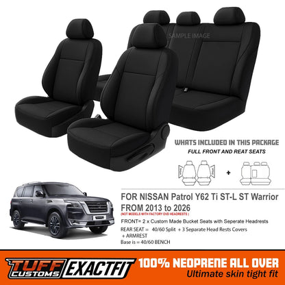 TUFF Customs ExactFit Neoprene Seat Covers Nissan Patrol Y62 ST Ti Ti-L ST-L Warrior 2013/2025 2 Rows