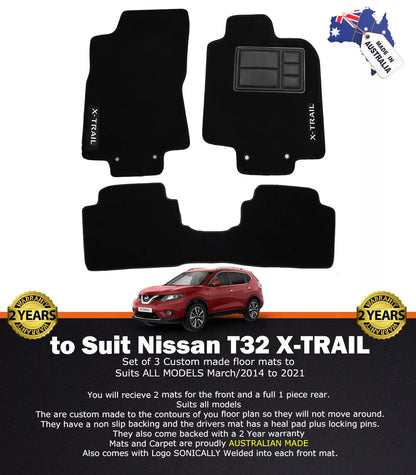 Custom Made Floor Mats 2 Rows For Nissan X-Trail ST T32 3/2014-2024 Black