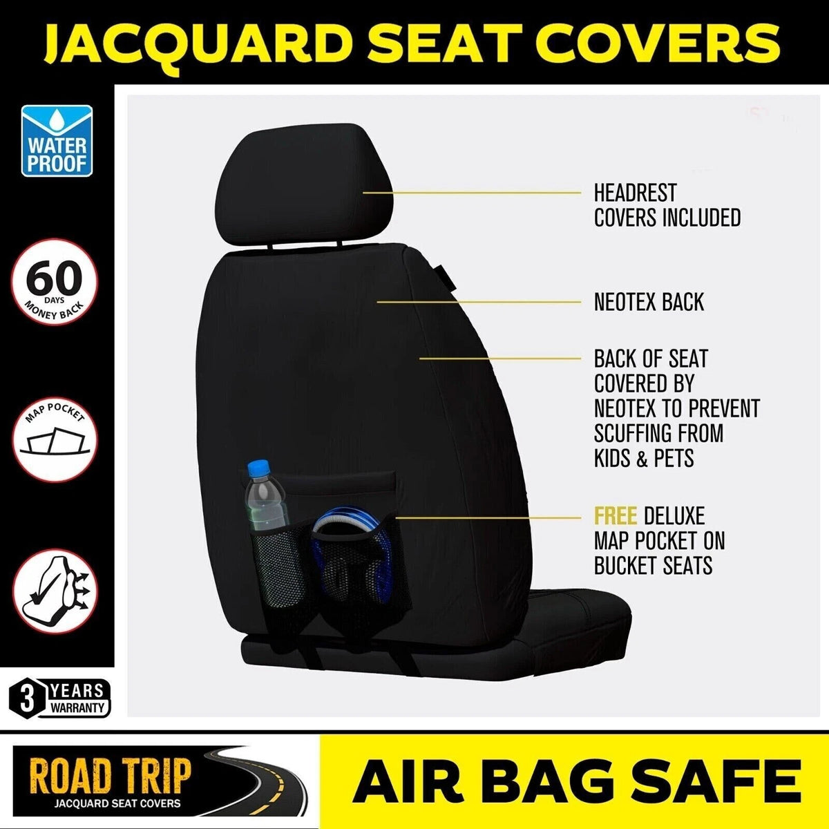Roadtrip Jacquard Seat Covers 2 Rows MITSUBISHI OUTLANDER ZL ES ADAS LS 5 SEAT 11/2017-7/2021