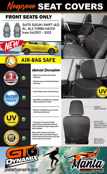 Manta Neoprene Front Seat Covers For SUZUKI SWIFT AZ GLX TURBO 4/2017-2024