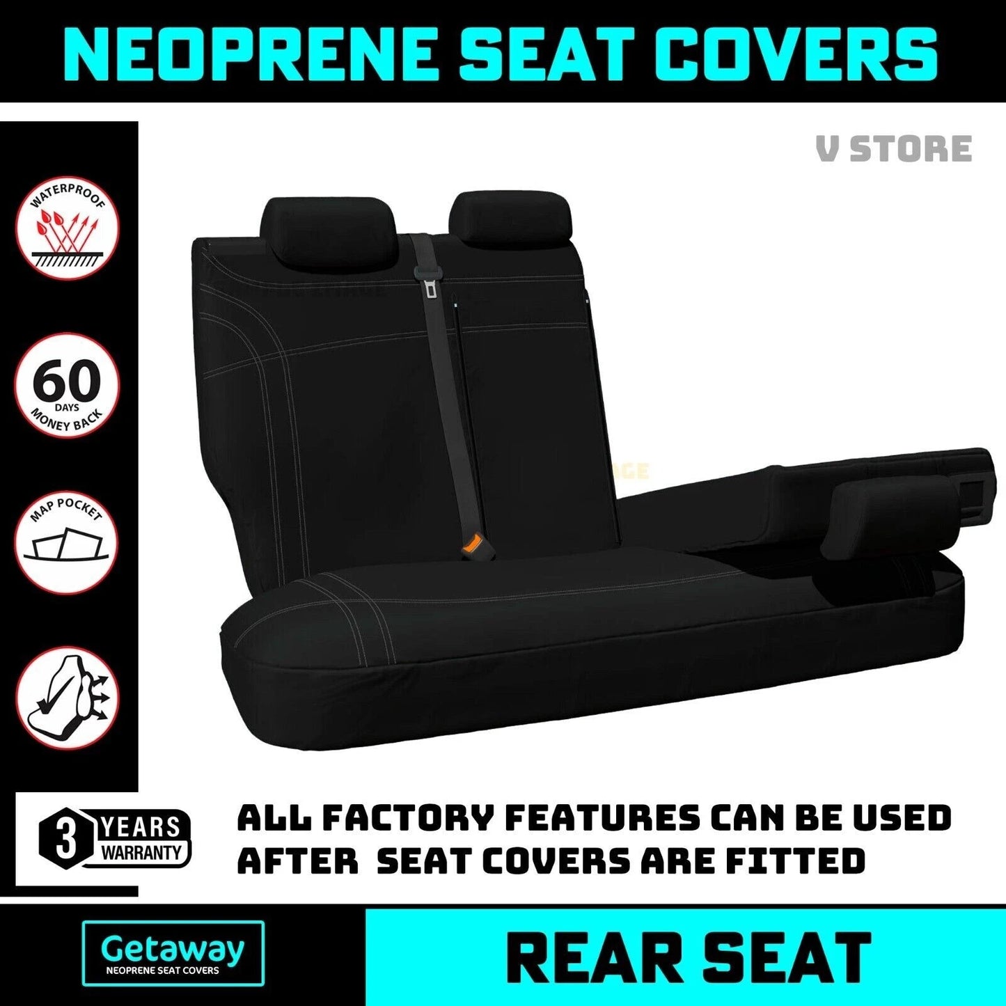 Manta Neoprene 2 Rows Seat Covers for Toyota Hilux N90 SR SR5 8/2025-2026 BLACK