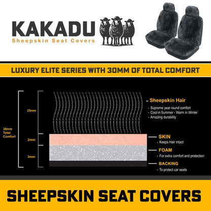KAKADU LUXURY Universal Sheepskin Car FRONT Seat Covers Charcoal For NISSAN PULSAR N16 Q TI SEDAN 7/1999-1/2006