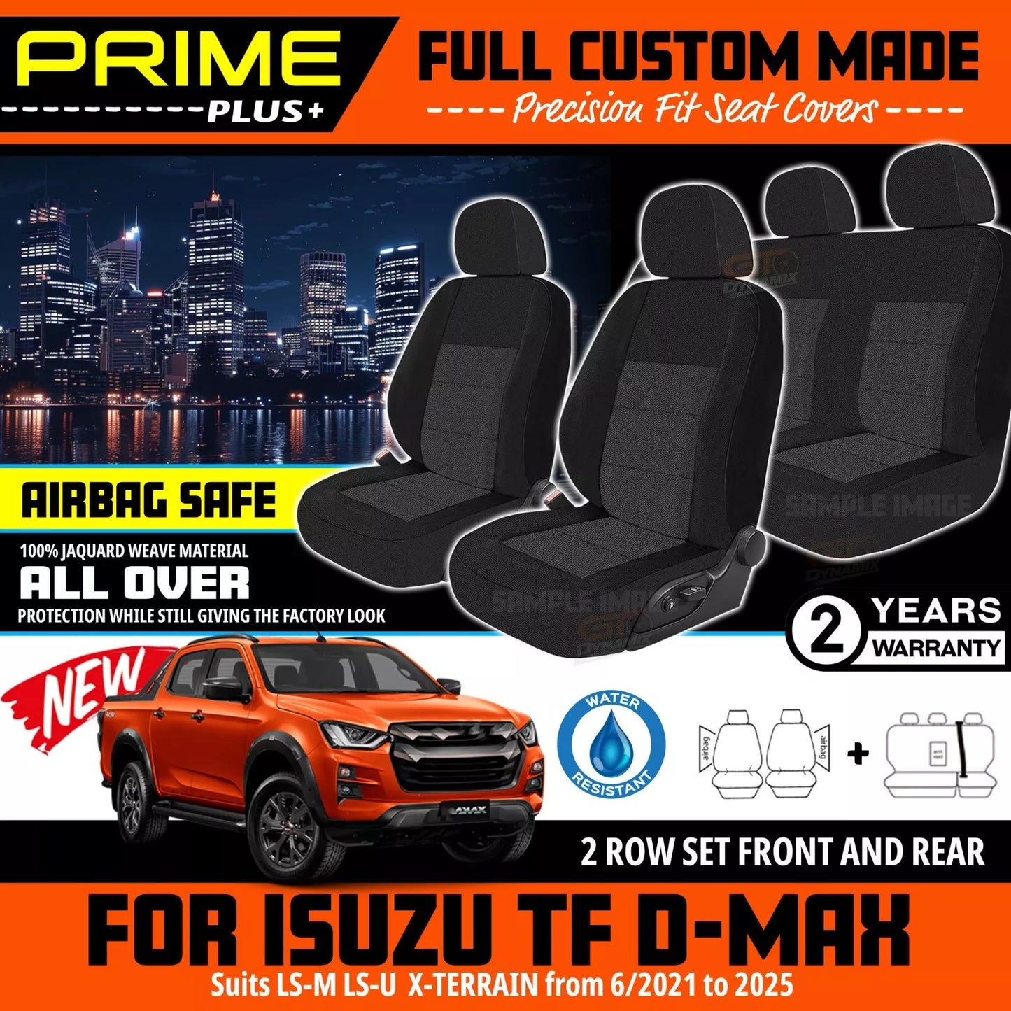 PRIME PLUS Seat Covers 2 Rows Black For Isuzu Dmax D-Max TF LS-U LS-M X-Terrain 6/2021-2025