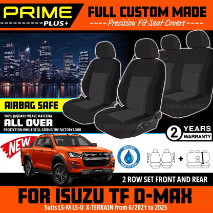 PRIME PLUS Seat Covers 2 Rows Black For Isuzu Dmax D-Max TF LS-U LS-M X-Terrain 6/2021-2025