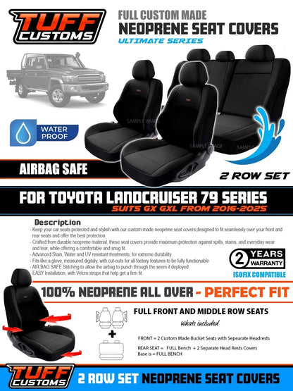 Tuff Customs Neoprene Seat Covers 2 Rows For Toyota Landcruiser 79 Series GX GXL VDJ79R 2016-2025