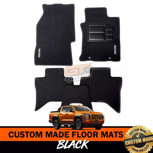Custom Made Floor Mats 2 Rows For Mitsubishi Triton MV GLX GLS GSR 12/2023-2025 BLACK
