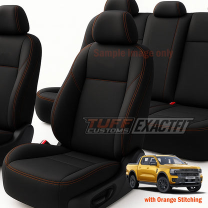 TUFF Customs EXACTFIT Neoprene Seat Covers FORD NEXT GEN Ranger Orange STITCHING 2022-2025 2 Rows