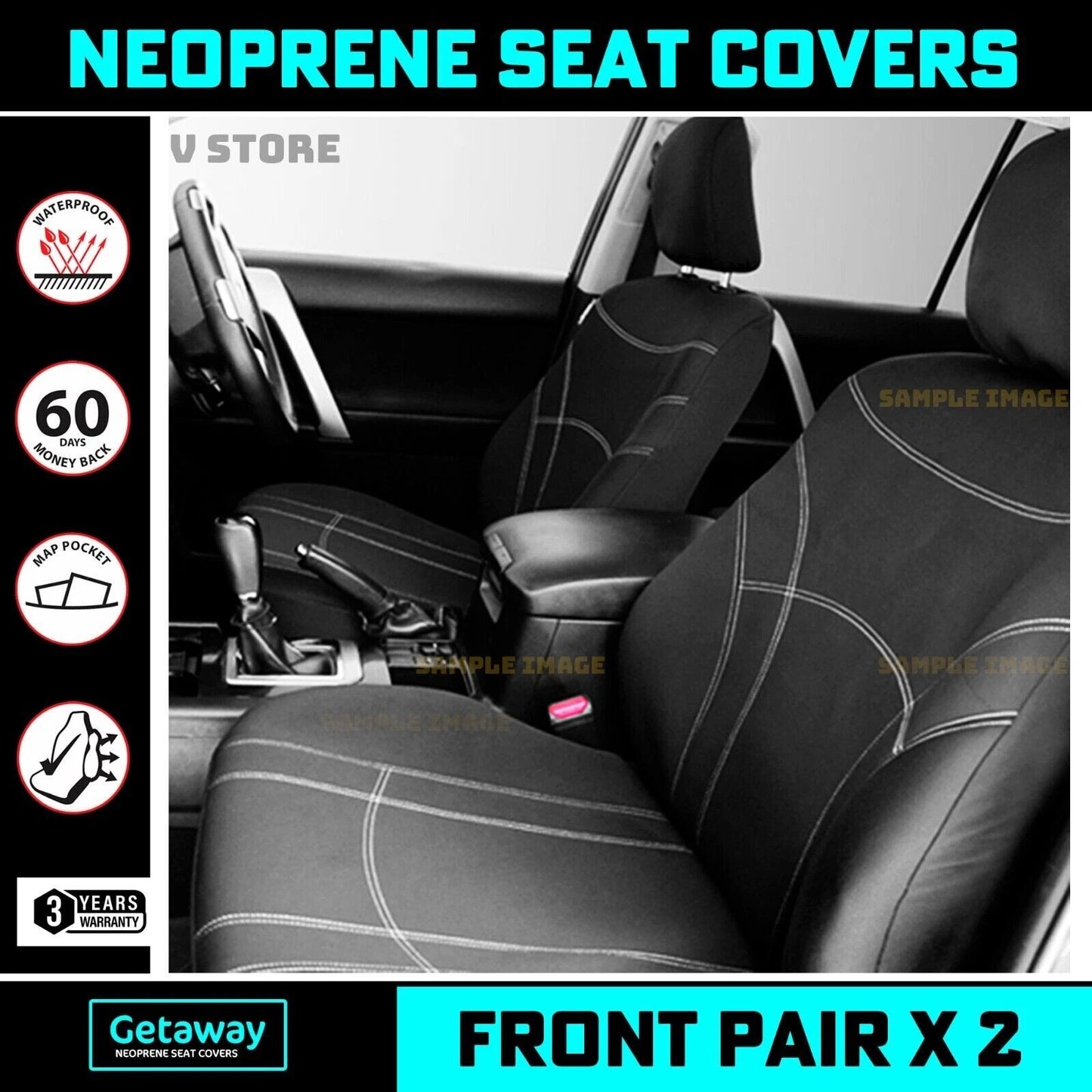 Manta Neoprene 2 Rows Seat Covers for Toyota Hilux N90 SR SR5 8/2025-2026 BLACK