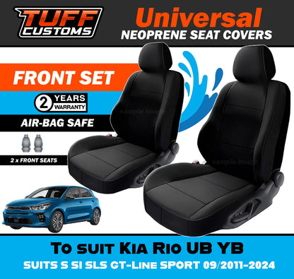 TUFF Customs Universal Neoprene Seat Covers Kia Rio UB YB S SI SLS GT-Line SPORT 09/2011-2025