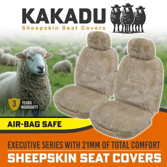 KAKADU Executive Front Sheepskin Seat Covers 3 Year Warranty 21mm AIR-BAG MOCHA