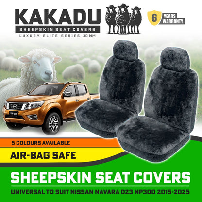 KAKADU Luxury Sheepskin Seat Covers Suits Nissan Navara D23 NP300 30mm 5 Colours 6YRW