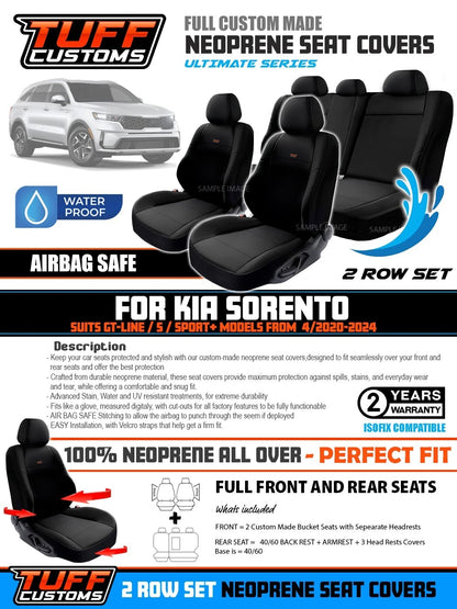 TUFF Customs Neoprene Seat Covers 2 Rows For Kia Sorento GT-Line S Sport 4/2020-2024