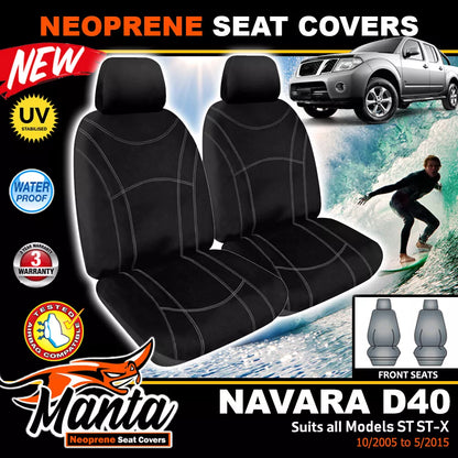 Manta Neoprene Front Seat Covers For Nissan Navara D40 ST ST-X 2005-2015