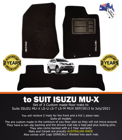 Custom Made Floor Mats 2 Rows Isuzu MU-X LS-U LS-T LS-M MUX 9/2013-6/2021 BLACK