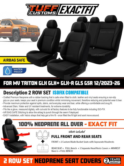 TUFF Customs EXACTFIT Neoprene Seat Covers Mitsubishi Triton MV GLX GLS GSR GLX-R 12/2023-2026 2 Rows