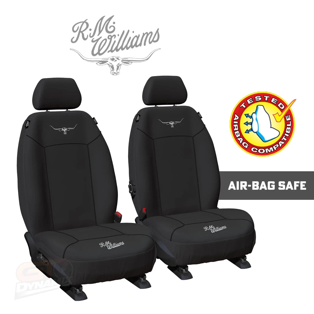 RM Williams Longhorns Universal Canvas Seat Covers MITSUBISHI TRITON MN GL GLX CLUB SINGLE CAB 7/2008-4/2015 Black or Charcoal