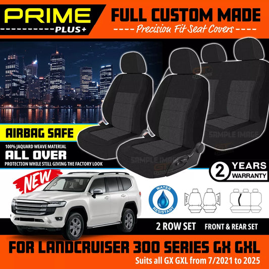 PRIME PLUS Seat Covers 2 Rows Black For Toyota Landcruiser 300 Series GXL GX 7/2021-2025