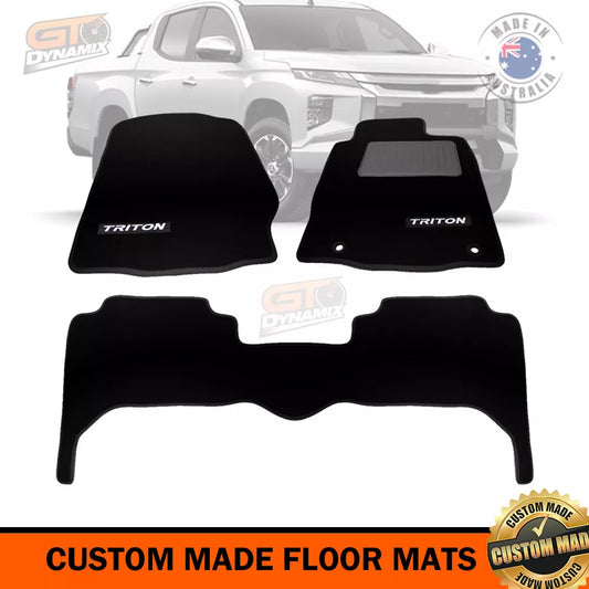 Custom Made Floor Mats 2 Rows Mitsubishi Triton MR GLX GLS GLR Premium 2019-2024 BLACK