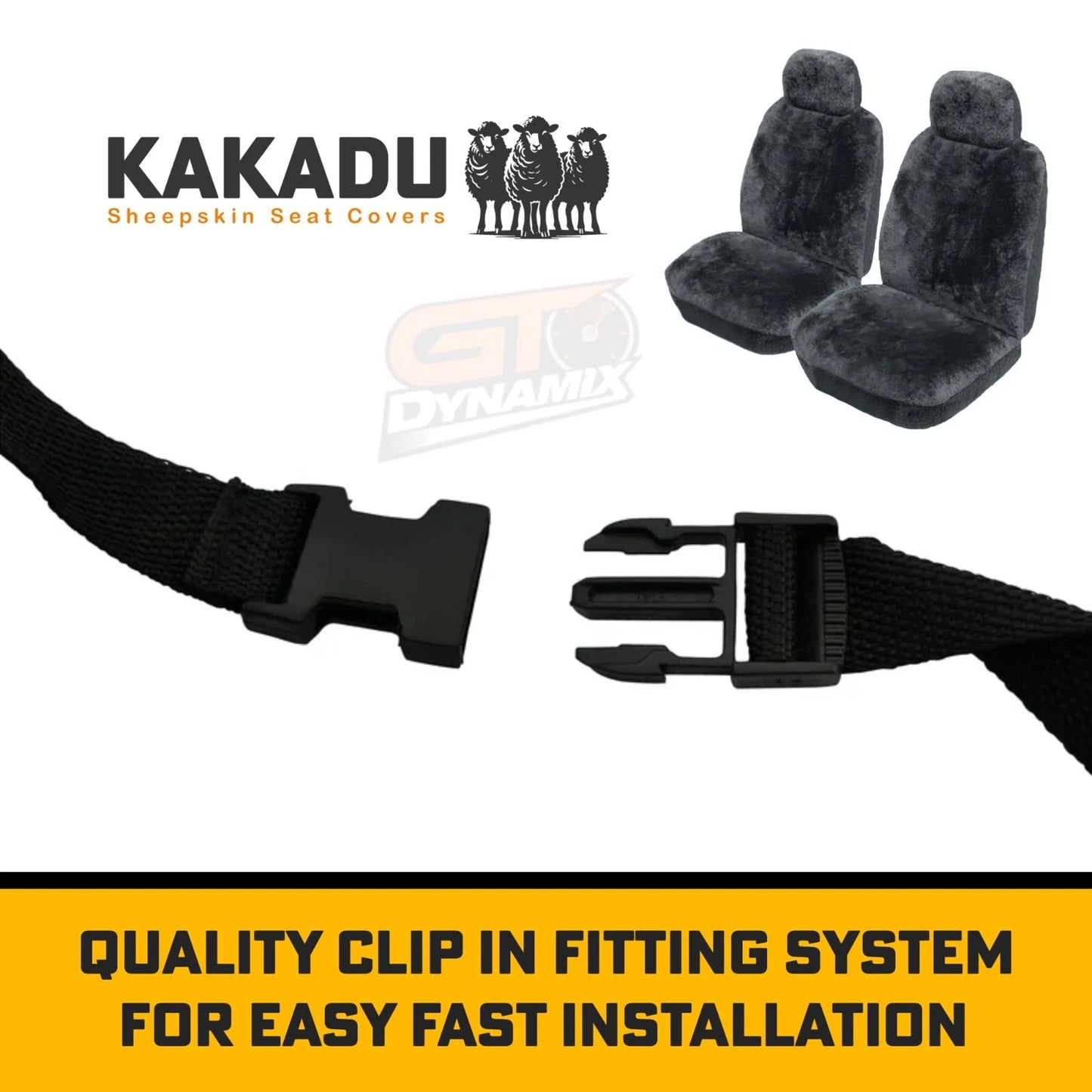 KAKADU LUXURY Universal Sheepskin Car FRONT Seat Covers Black For VW GOLF MK7.5 110TSI STD HATCH 6/2017-1/2021