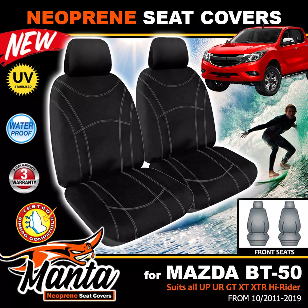 Manta Neoprene Front Seat Covers For Mazda BT-50 UP UR XTR GT 6/2011-6/2020