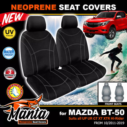 Manta Neoprene Front Seat Covers For Mazda BT-50 UP UR XTR GT 6/2011-6/2020