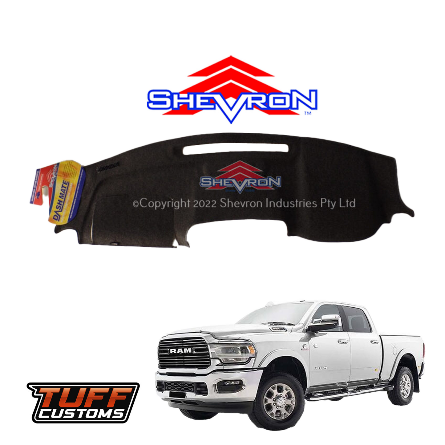 Shevron Black Dash Mat For RAM 1500/2500/3500 DT LARAMIE SWB 10/2020-2025 DM1624