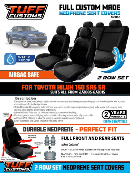 TUFF Customs S1 Neoprene Seat Covers 2 Rows for Toyota Hilux 150 SR5 SR Dual Cab 2005-2015