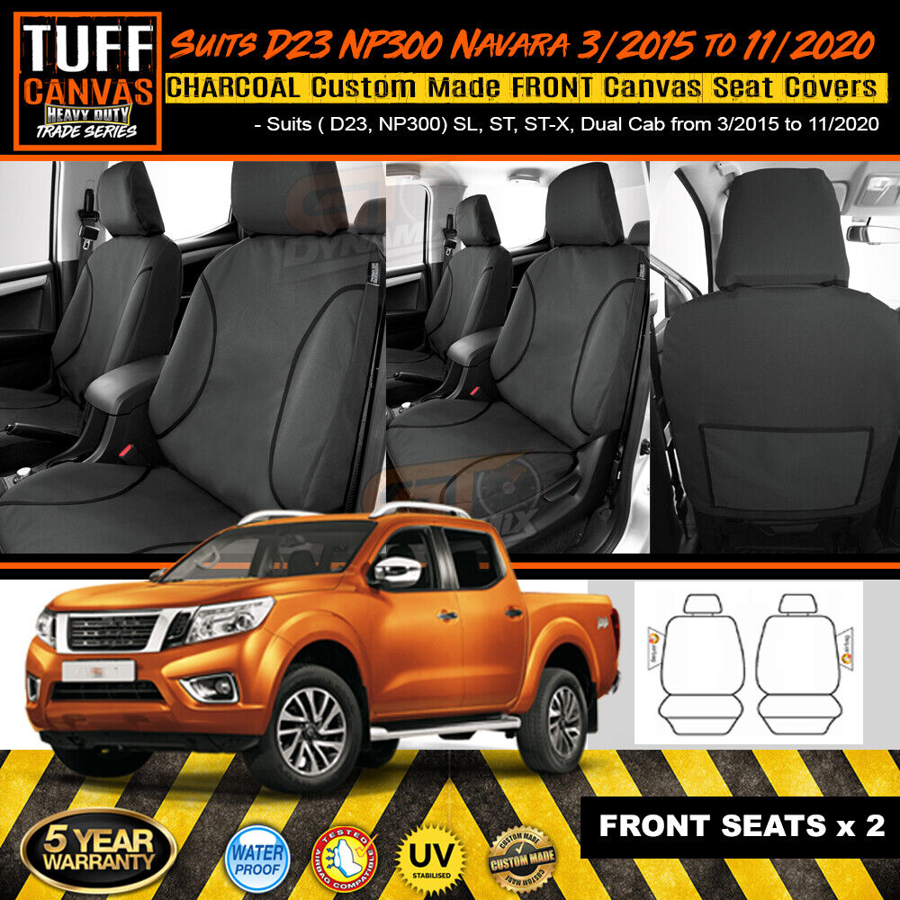 TUFF HD TRADE Canvas Seat Covers Front For Nissan D23 Navara NP300 ST ST-X 3/2015-2020 Charcoal
