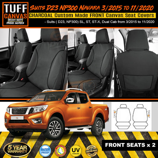 TUFF HD TRADE Canvas Seat Covers Front For Nissan D23 Navara NP300 ST ST-X 3/2015-2020 Charcoal