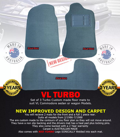 Custom Made Floor Mats Set of 3 Turquoise with RED Badge VL TURBO Calais BT1 Berlina SL