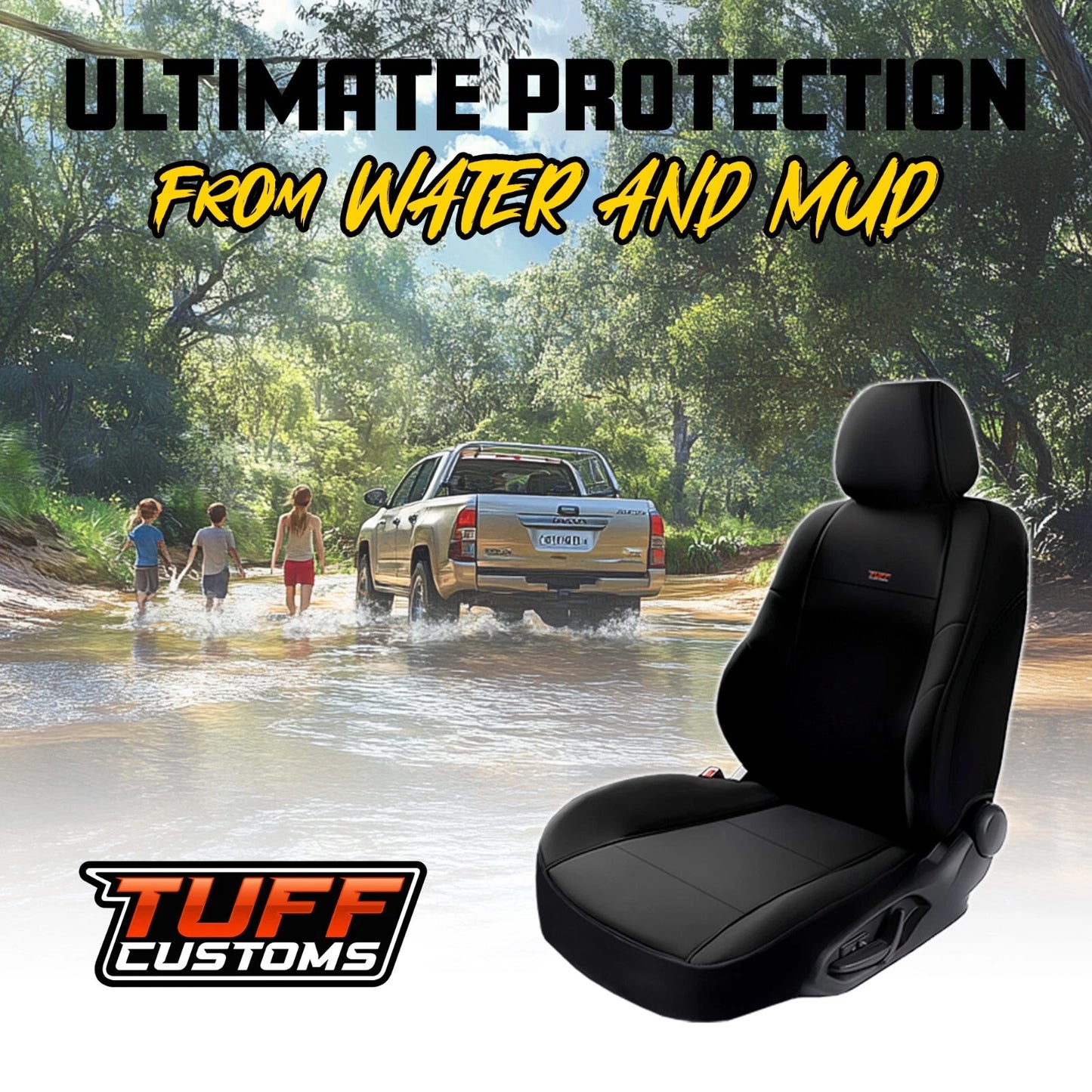 Tuff Customs Neoprene Seat Covers For Nissan Navara D23 NP300 S5 ST ST-X 10/2000-2025 2 Rows Black