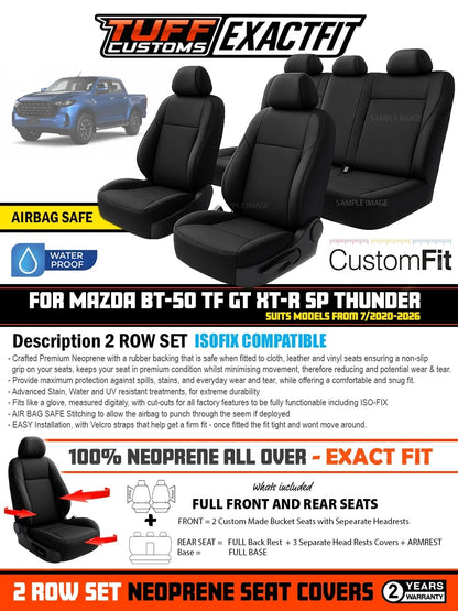 TUFF Customs EXACTFIT Neoprene Seat Covers Mazda BT-50 TF SP GT XT-R THUNDER 7/2020-2026 2 Rows
