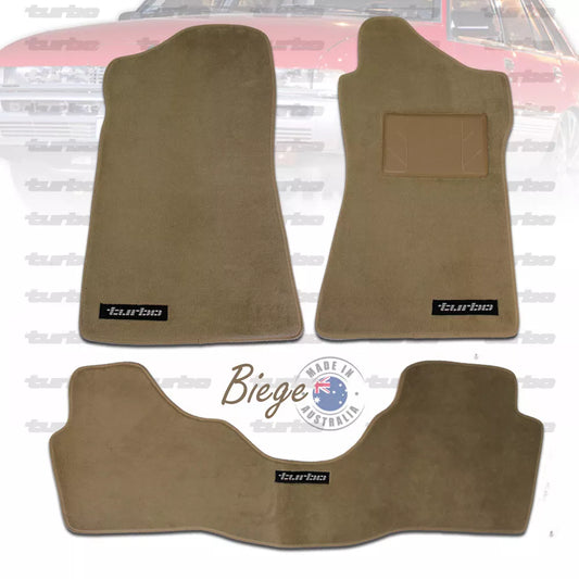 Custom Made Floor Mats Set of 3 Beige with Silver badge VL TURBO Calais BT1 Berlina