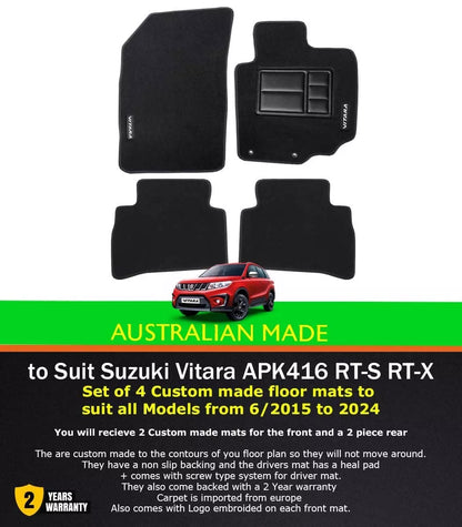 Custom Made Floor Mats 2 Row For SUZUKI VITARA All APK416 LY RT-S Turbo RT-X 6/2015-24 Black