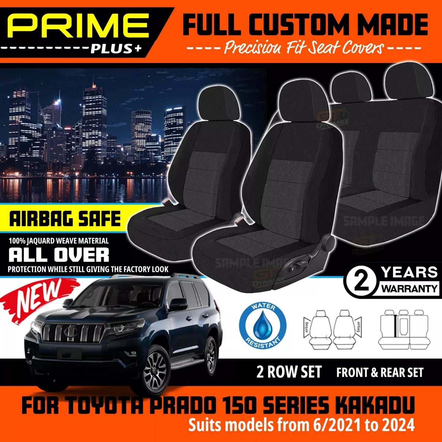 PRIME PLUS Seat Covers 2 Rows Black For Toyota Prado 150 Series Kakadu 7/2021-2025