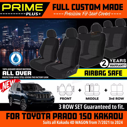 PRIME PLUS Seat Covers 3 Rows Black For Toyota Prado 150 Series Kakadu 7/2021-2025