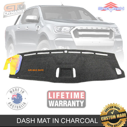Shevron Charcoal Dash Mat For Ford Ranger PX2 PX3 XL XL XLS XLT w/ Centre Coin Tray 6/2015-4/2022 DM1405
