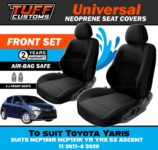 TUFF Customs Universal Neoprene Seat Covers For Toyota Yaris NCP130R NCP131R YR YRS SX ASCENT 11/2011-4/2020