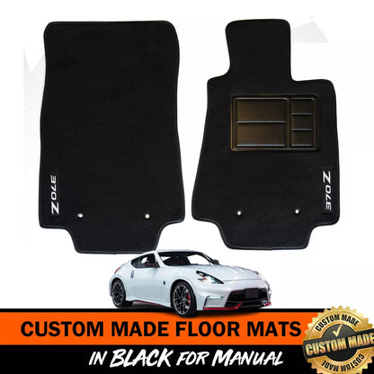 Custom Made Floor Mats Set of 2 FRONT For Nissan 370Z Manual 2009-2023 Logo BLACK
