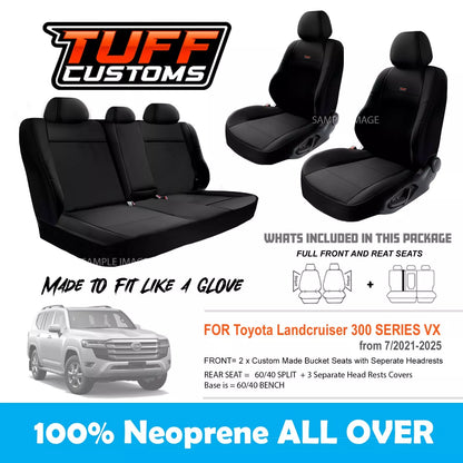 Tuff Customs Neoprene Seat Covers 2 Rows For Toyota Landcruiser 300 Series VX 7/2021-2024