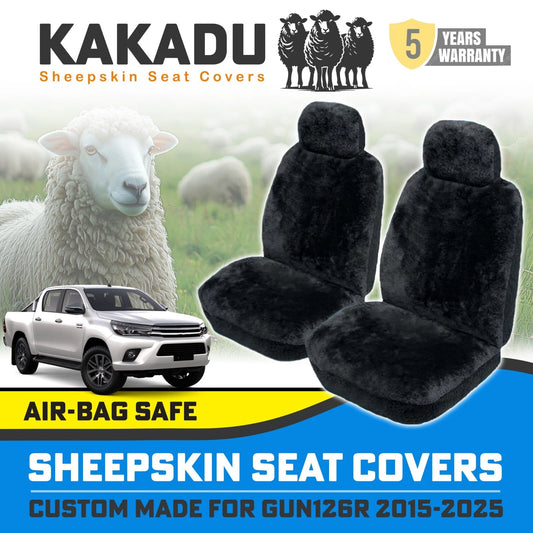 KAKADU Select Custom Made Sheepskin Seat Covers for Toyota Hilux GUN126 GUN126R SR SR5 Rogue Rugged 2015-2025 Black