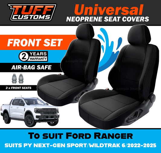 TUFF Customs Universal Neoprene Seat Covers Ford Ranger PY NEXT-GEN SPORT/WILDTRAK 6/2022-2025