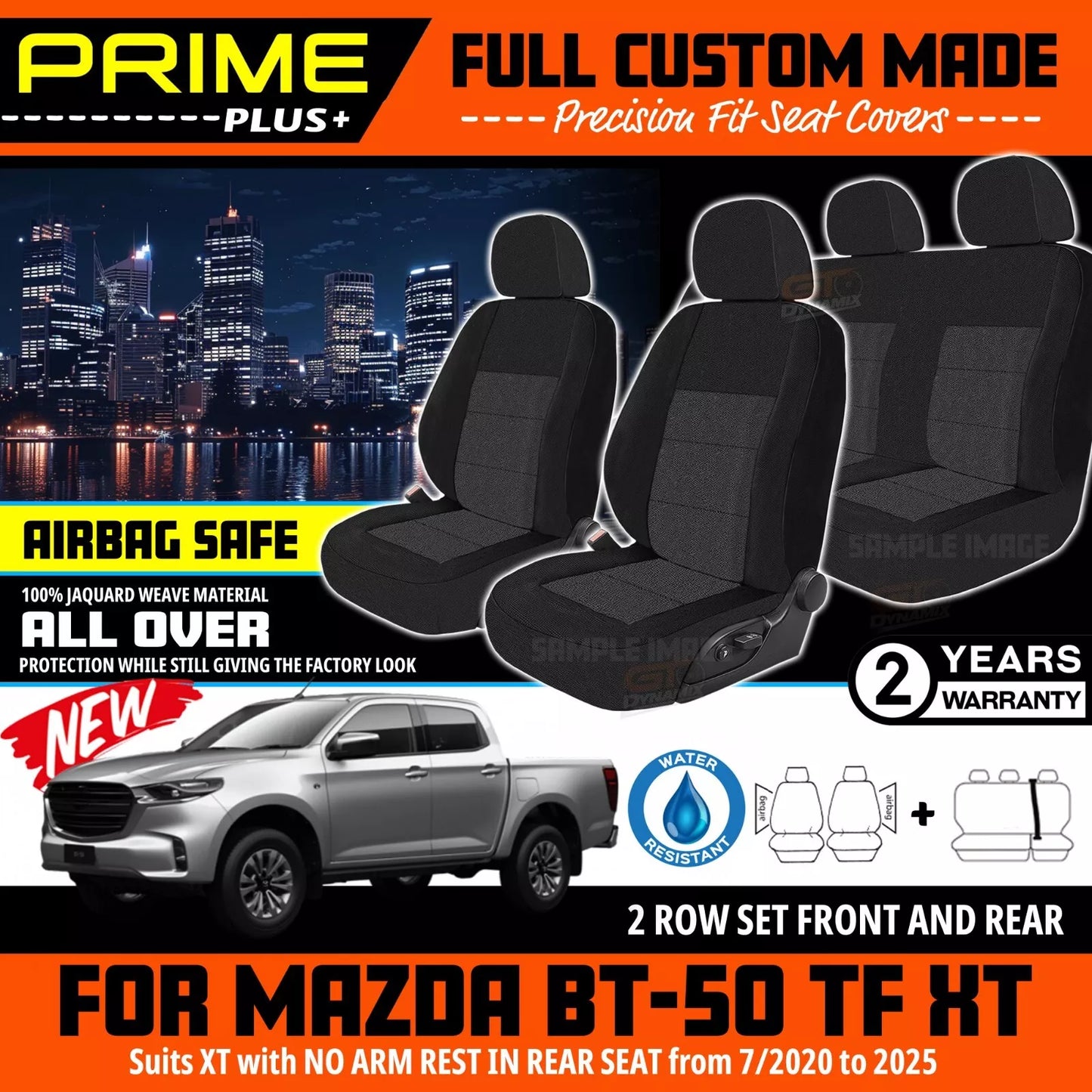 PRIME PLUS Seat Covers 2 Rows Black For Mazda BT-50 TF XS XT NO ARMREST 7/2020-2025