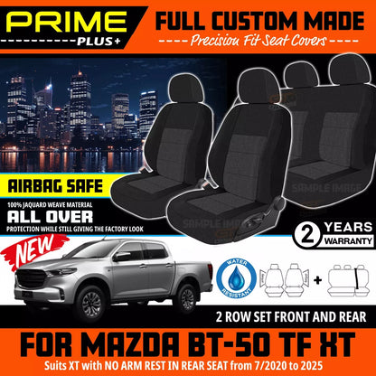 PRIME PLUS Seat Covers 2 Rows Black For Mazda BT-50 TF XS XT NO ARMREST 7/2020-2025