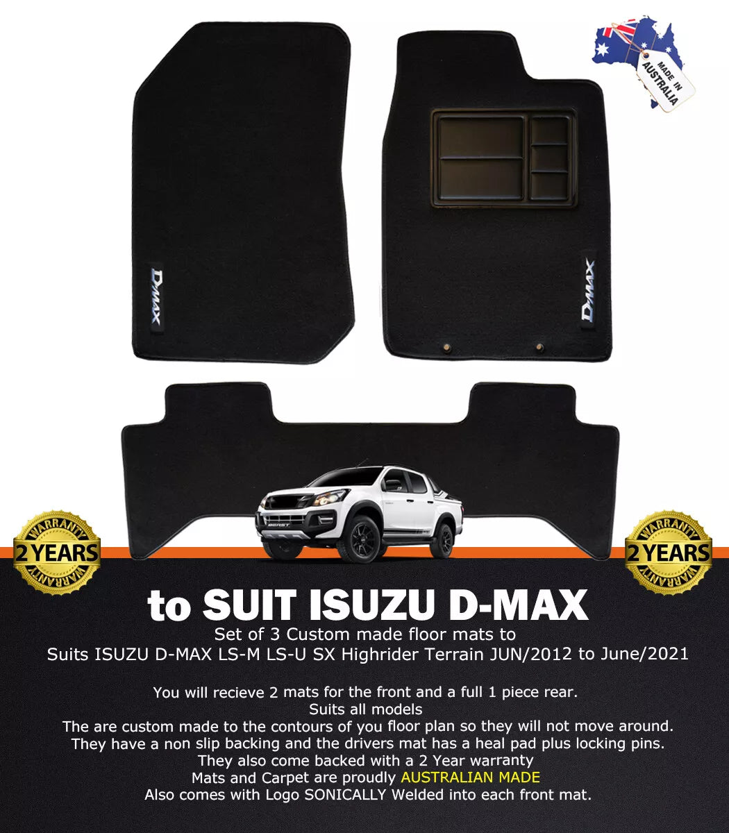 Custom Made Floor Mats 2 Rows Isuzu D-MAX LS-U LS-M DMAX SX 6/2012-6/2020 BLACK