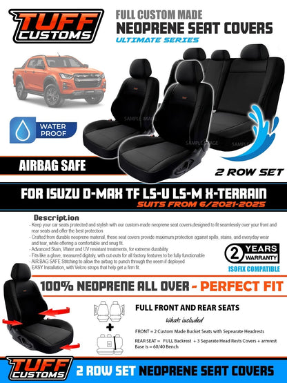 Tuff Customs Neoprene Seat Covers 2 Rows For Isuzu TF D-MAX LS-M LS-U X-Terrain 7/2020-2024