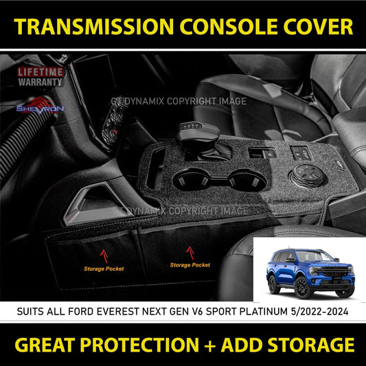 Shevron Transmission Console Cover + Blue Stitching For Ford Everest Next Gen Ambiente Trend Sport Platinum 6/2022-2024
